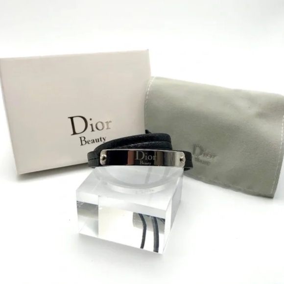 DIOR Bracelet Black Double Wrap Leather Choker NEW BOX - Picture 4 of 5